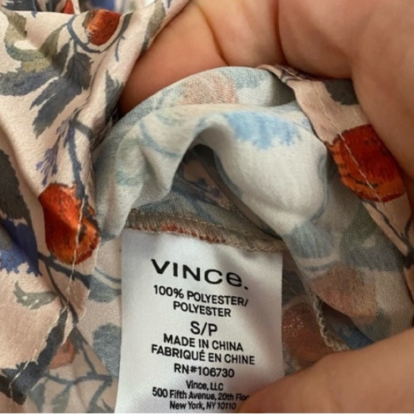 Vince Metallic Taupe Floral Satin Pleated Blouse Small Long Sleeve - Picture 5 of 6